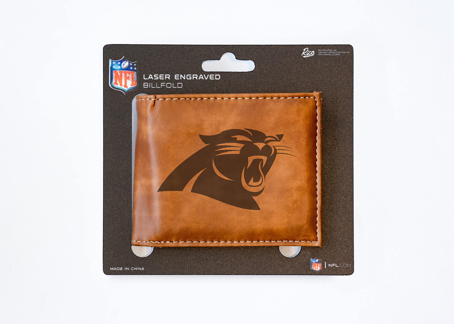Rico Industries Football Carolina  Brown Laser Engraved Bill-fold Wallet - Slim Design - Great Gift