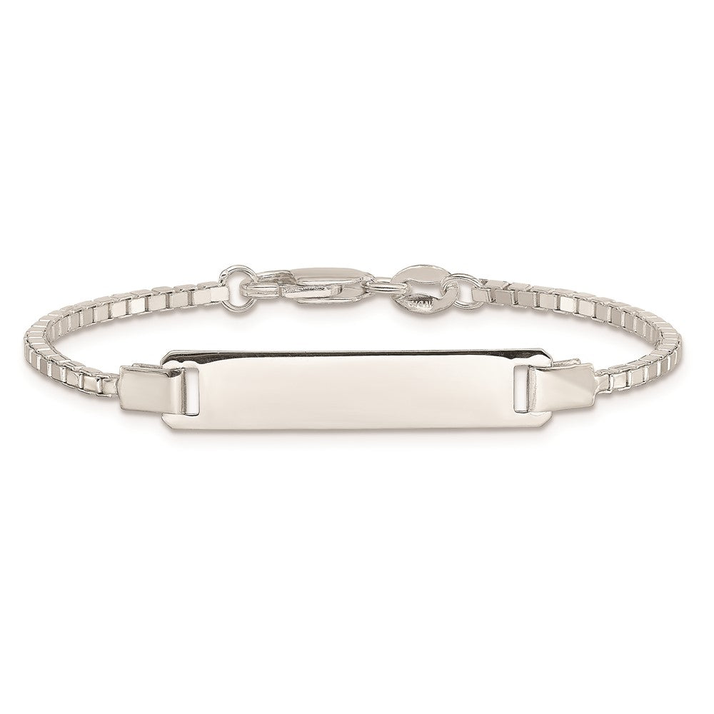 Sterling Silver Engraveable Childrens ID on Box Chain Bracelet 5.5 inches