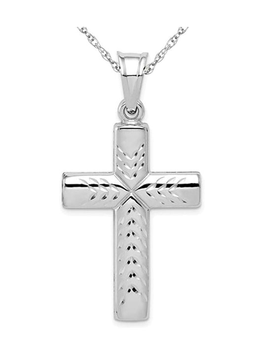 Sterling Silver Rhodium-plated Diamond -Cut Cross Pendant