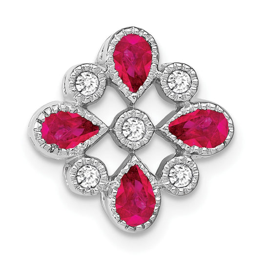14k White Gold Ruby and Diamond Chain Slide