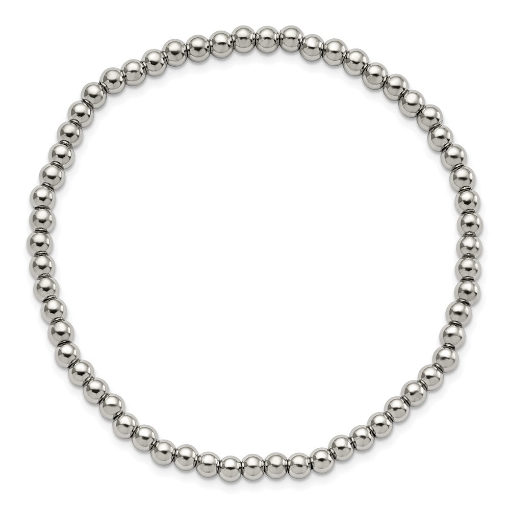Stainless Steel Polished Beaded Stretch Bracelet 7.25 inches