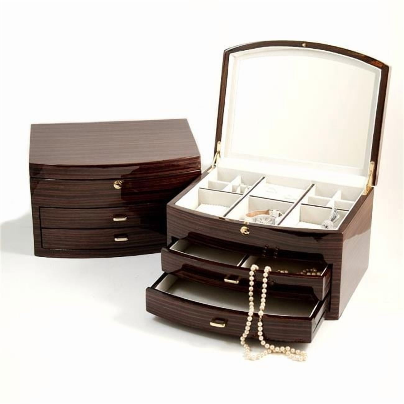 Bey-Berk International BB594EBN Lacquered Ebony Zebra Wood Jewelry Box
