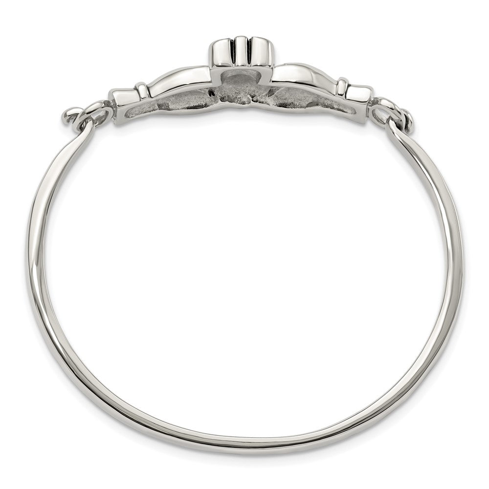 Stainless Steel Antiqued and Polished Claddagh Bangle 6.75 inches