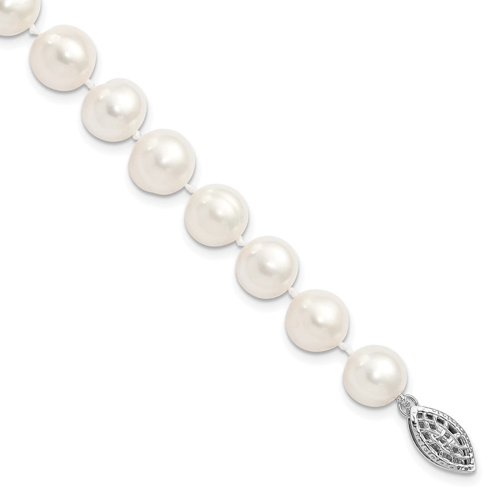 Sterling Silver Rhodium-plated 9-10mm White Near-Round Freshwater Cultured Pearl 7.25 inch Bracelet 7.25 inches