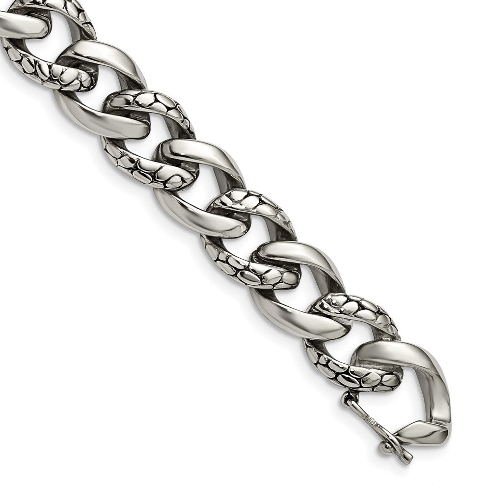 Stainless Steel Antiqued and Polished 8.5in Bracelet 8.5 inches