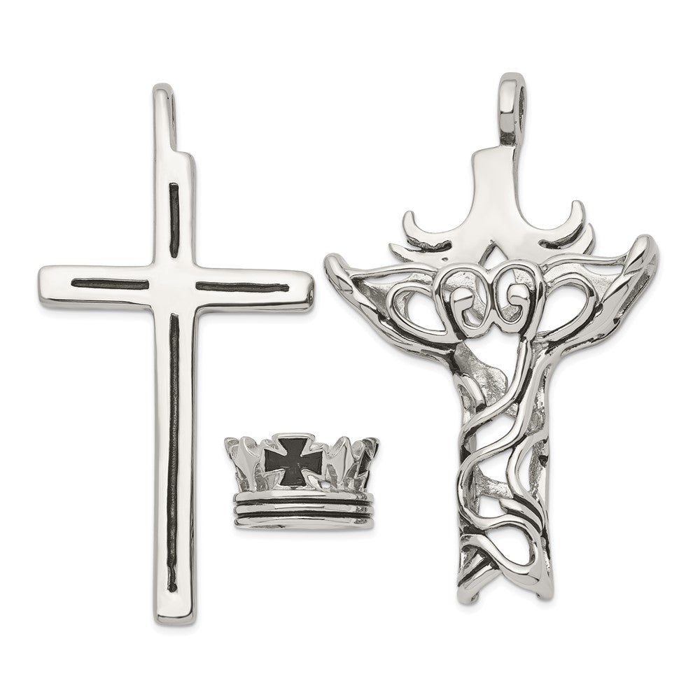 Stainless Steel Polished Enameled Crown/2 piece Cross 22in Necklace