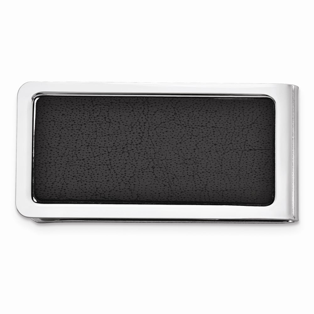 Black Faux Leather Silver-tone Money Clip QGM5018