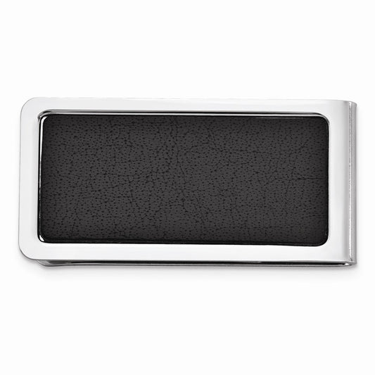 Black Faux Leather Silver-tone Money Clip QGM5018