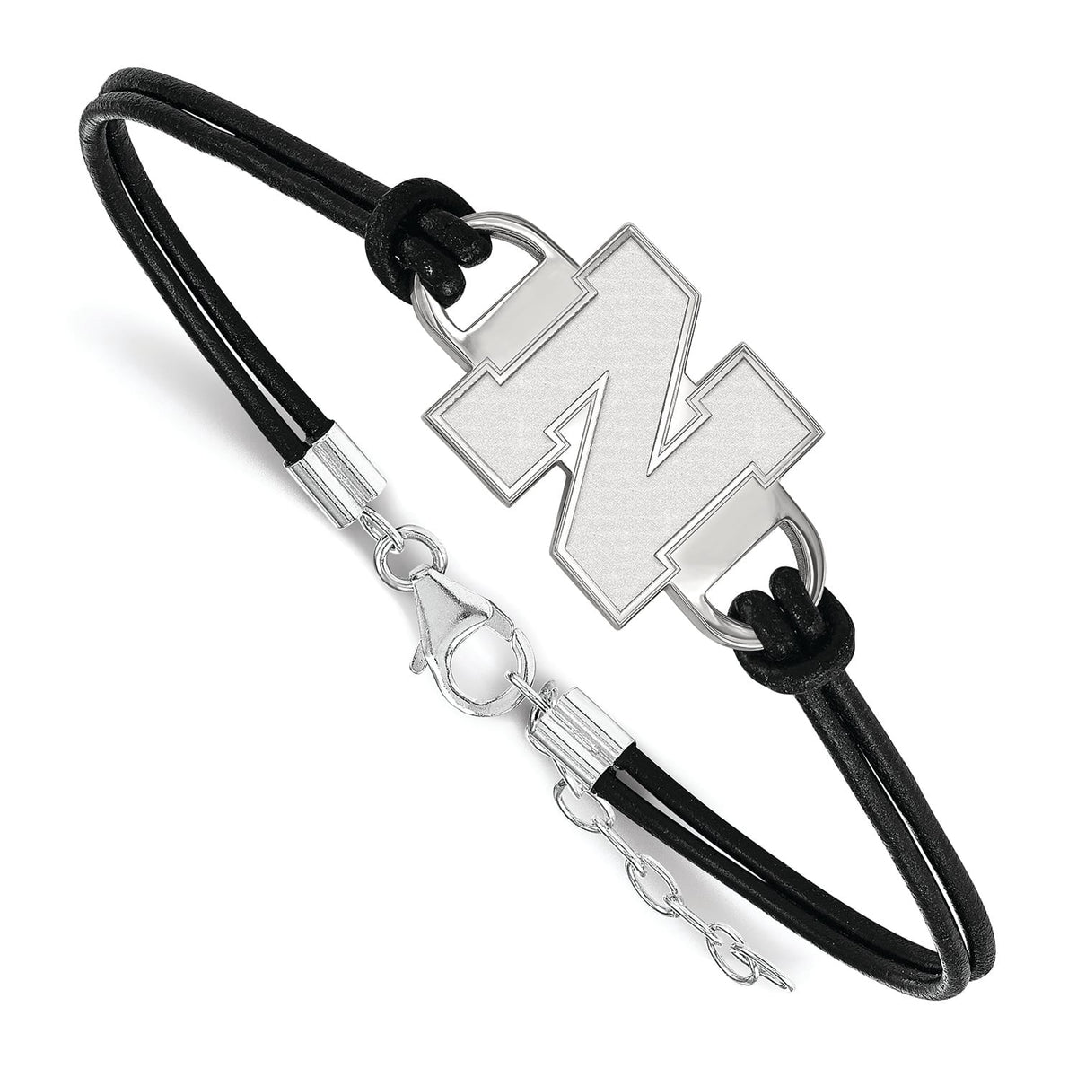 Women's Nebraska Huskers Sterling Silver Leather Bracelet