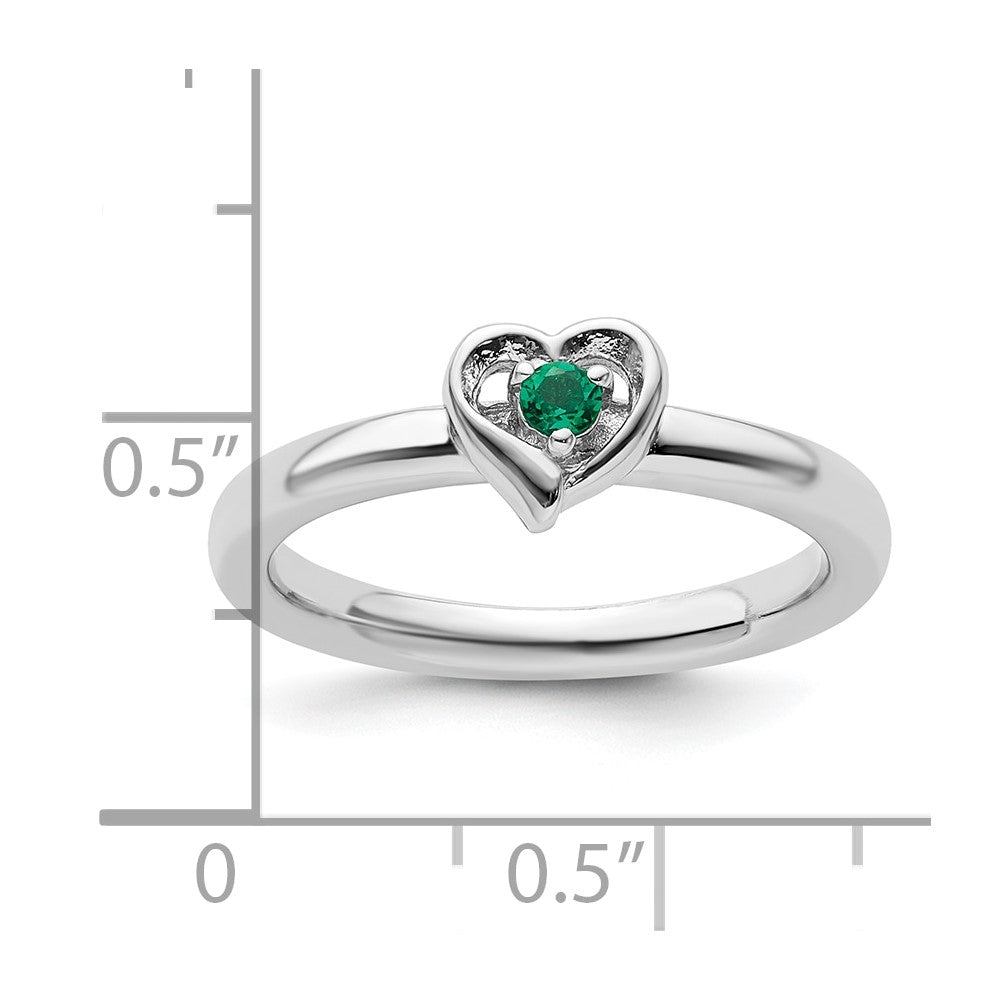 Sterling Silver Stackable Expressions Created Emerald Heart Ring Size -6
