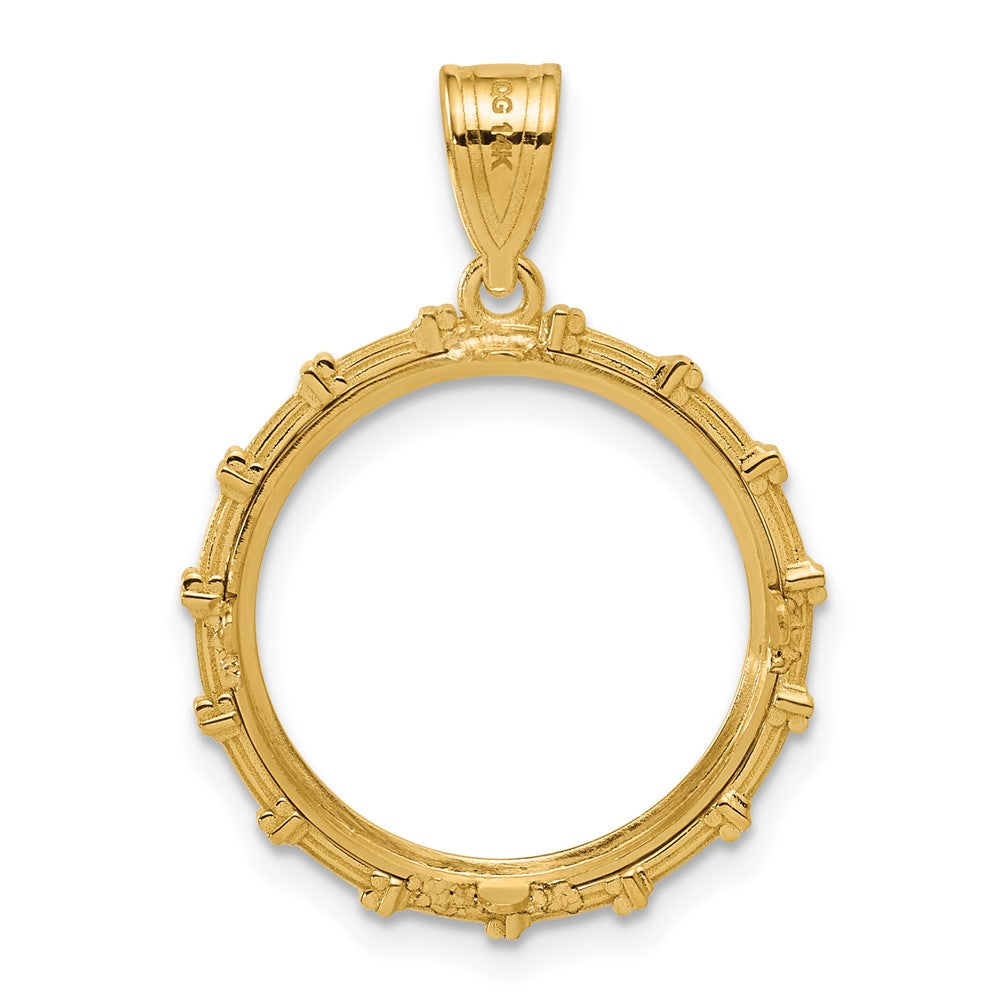 14k Polished Columns with 32.7mm Prong Coin Bezel Pendant