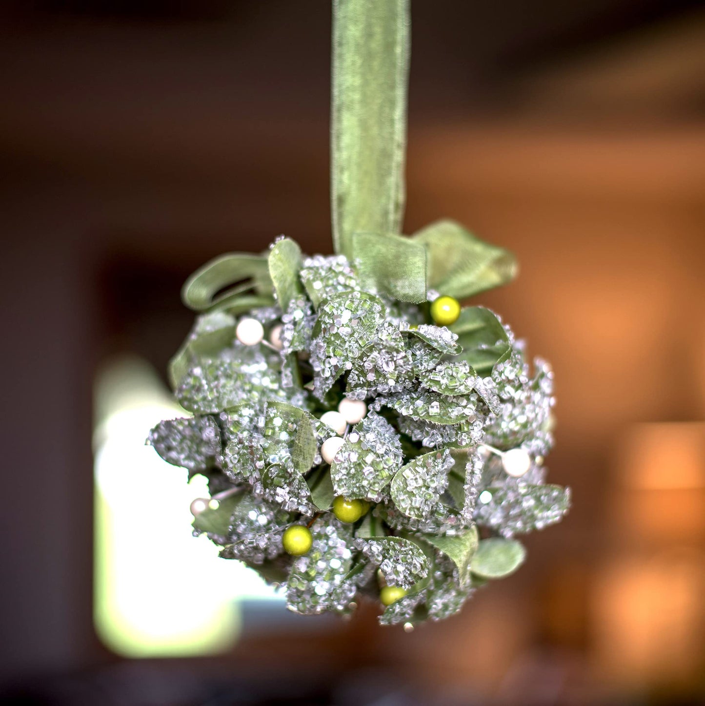 4.75" Green and Ivory Kissing Ball Hanging Ornament