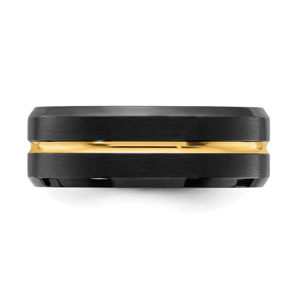 Stainless Steel Brushed & Polished Black/Yellow IP-plated 8mm Band Size - 12