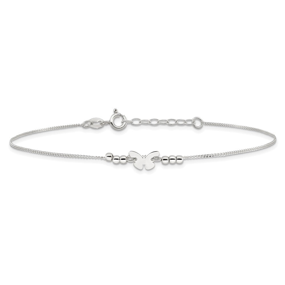 Sterling Silver Polished 9in Plus 1in Ext Butterfly Anklet 9 inches