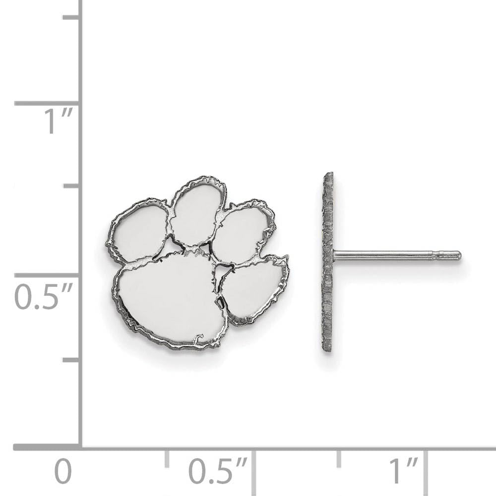 Sterling Silver Rhodium-plated LogoArt Clemson University Tiger Paw Small Post Earrings Q-SS009CU