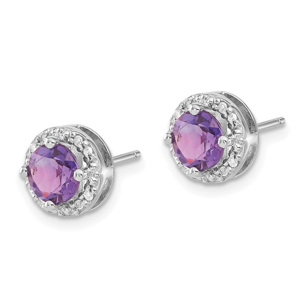 Sterling Silver Amethyst and Diamond Halo Post Earrings