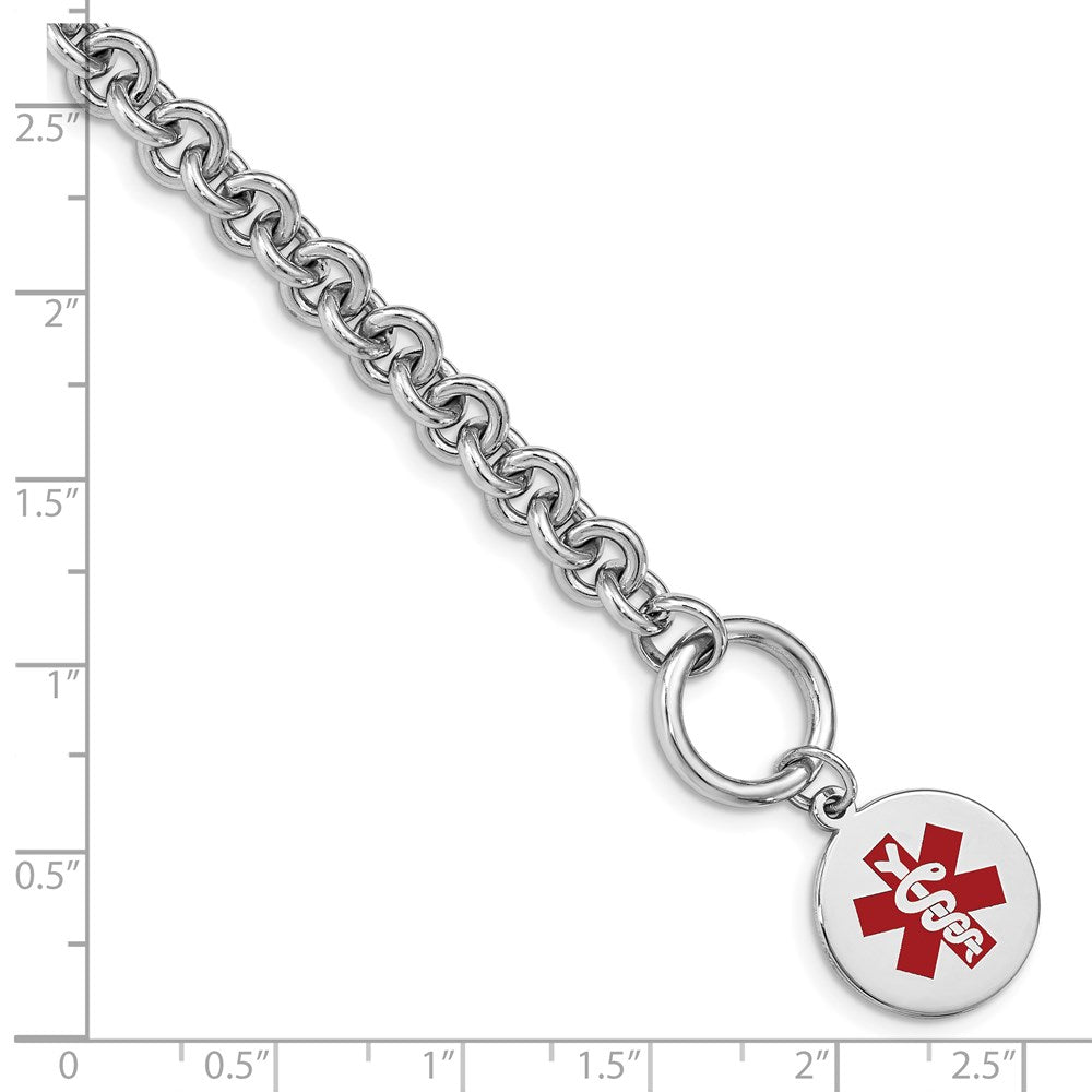 Sterling Silver Rhodium Engraveable Enamel Disc Medical ID Bracelet 7.75 inches