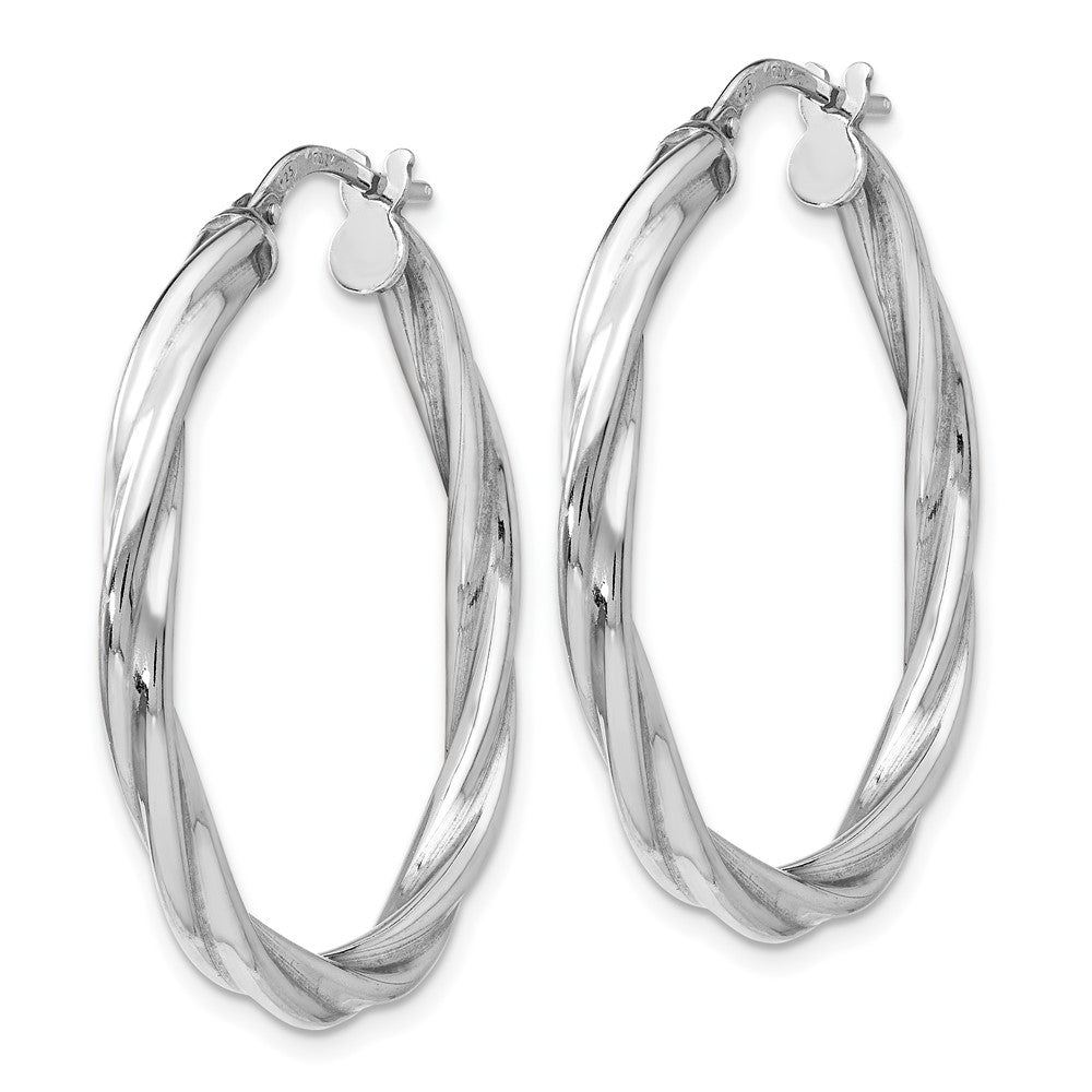 Sterling Silver RH-plated Polished Twisted Hinged Hoop Earrings