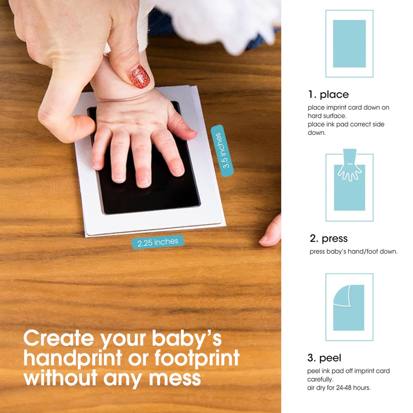 Pearhead Newborn Handprint or Footprint Clean-Touch Ink Pad, 2 Uses, Black