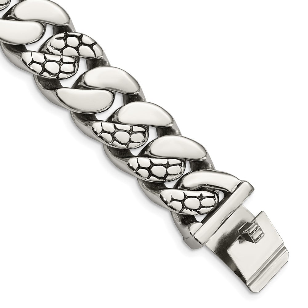 Stainless Steel Polished and Textured 8.5in Bracelet 8.5 inches