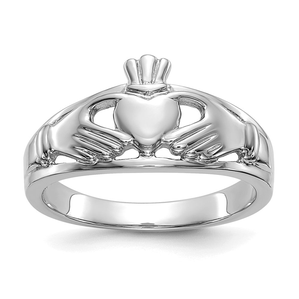 14k White Gold Ladies Claddagh Ring Size 7