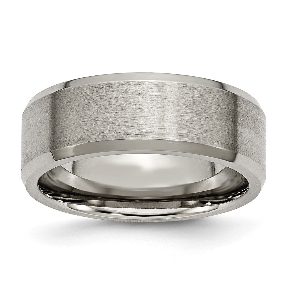 Titanium Brushed and Polished 8mm Beveled Edge Band Size - 10.5