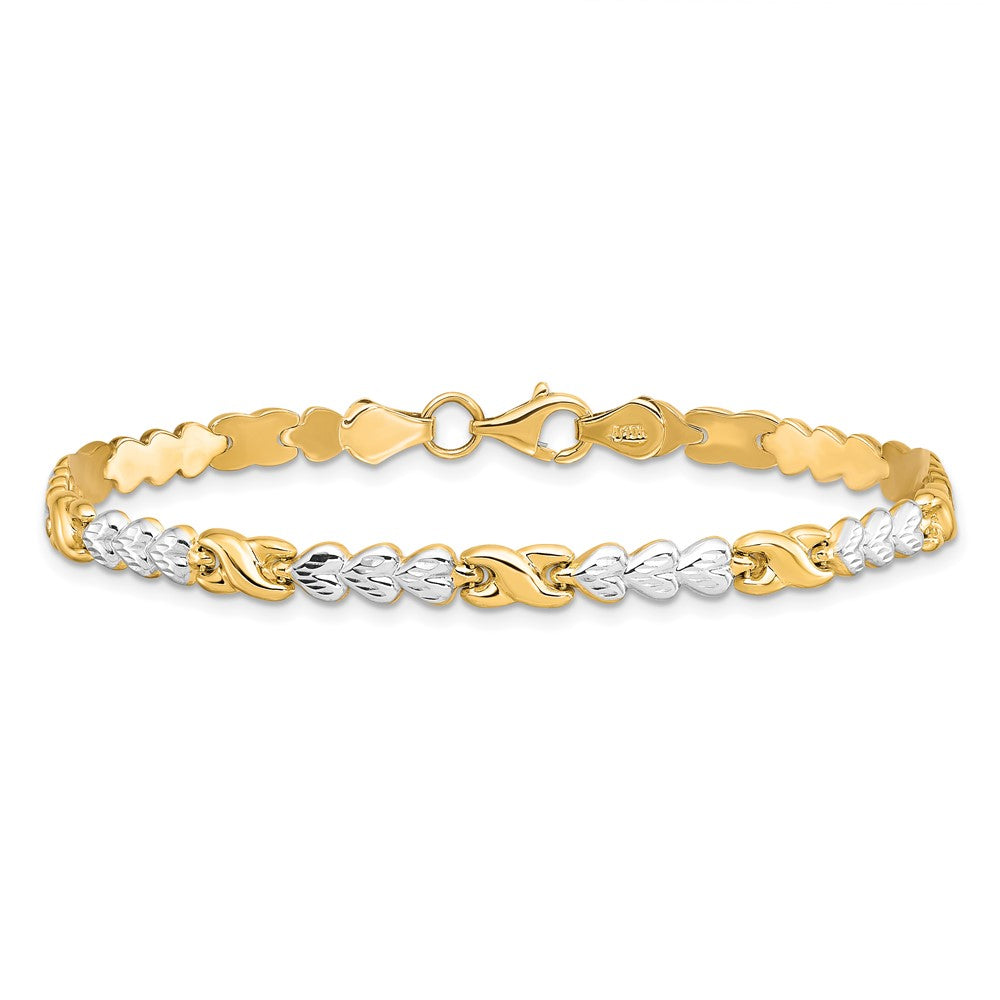 10K w/Rhodium D/C Infinity and Heart Bracelet 7.5  inches