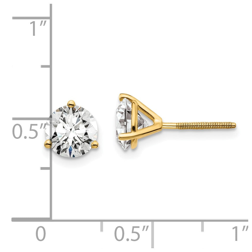 14k Yellow Gold 2 ctw Lab Grown Diamond VS/SI+ G+ Round 3 Prong Heavy Wt. Screwback Stud Earrings