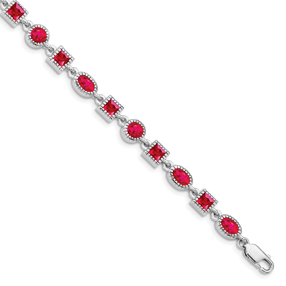 Sterling Silver Rhodium-plated Ruby Bracelet 7 inches