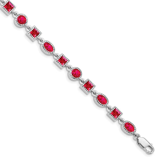 Sterling Silver Rhodium-plated Ruby Bracelet 7 inches