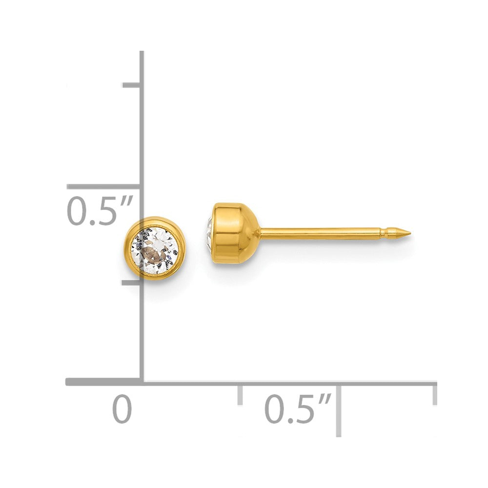 Inverness 14K Gold Polished 4mm Crystal Bezel Post Piercing Earrings