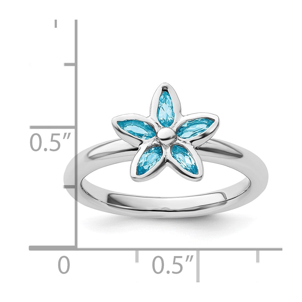 Sterling Silver Stackable Expressions Blue Topaz Flower Ring Size -8