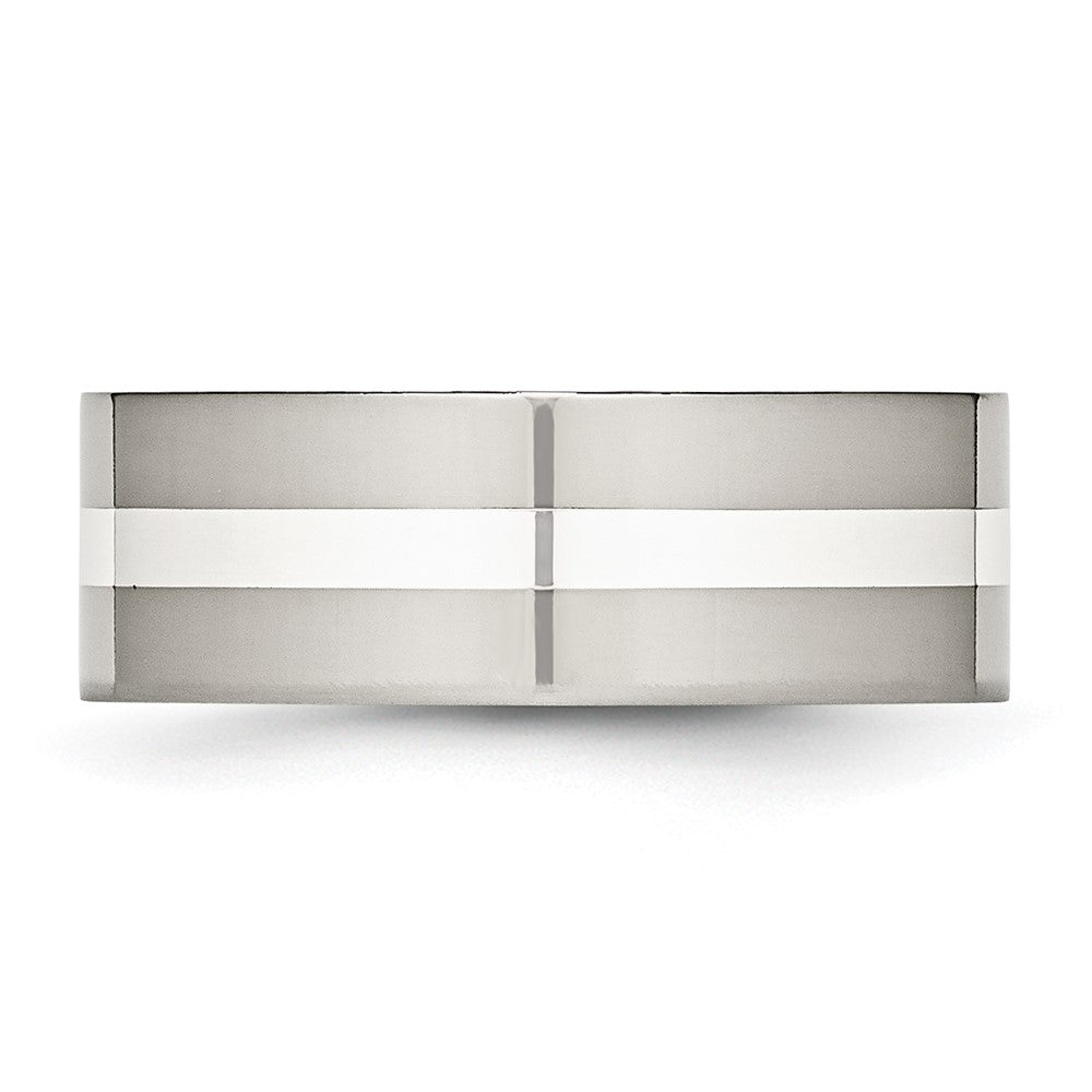Stainless Steel w/Sterling Silver Inlay Polished 8mm Flat Band Size - 11.5
