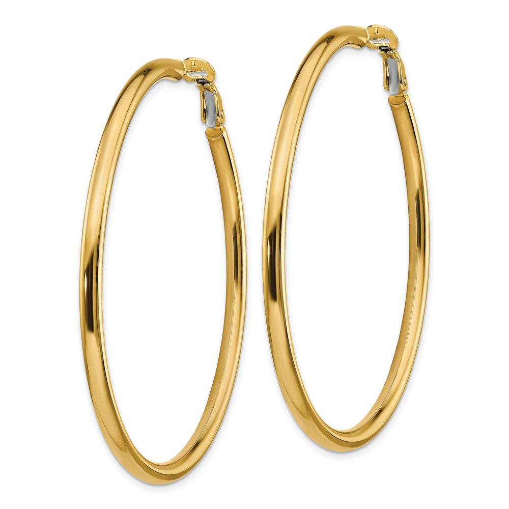 14k 3x50mm Polished Round Omega Back Hoop Earrings
