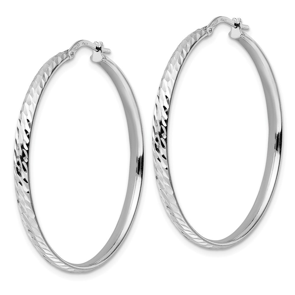 Sterling Silver Rhod-plated Polished D/C Hoop Earrings