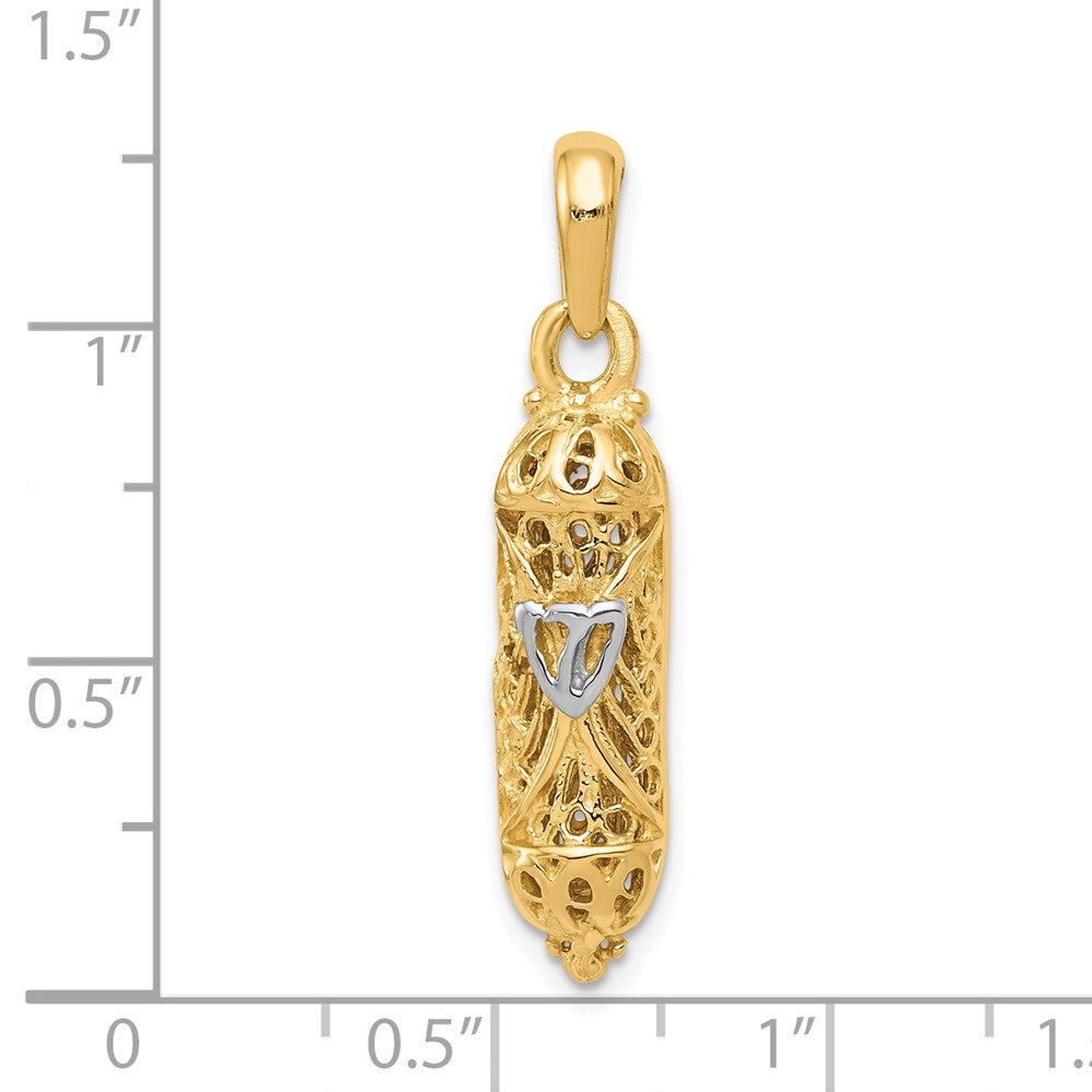 10k & Rhodium Mezuzah w/Shin Charm