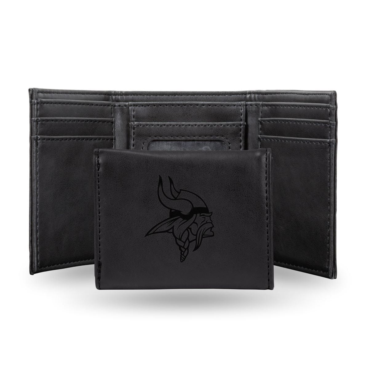 Minnesota Vikings Black Laser Engraved Tri-Fold Wallet - Men's Accessory