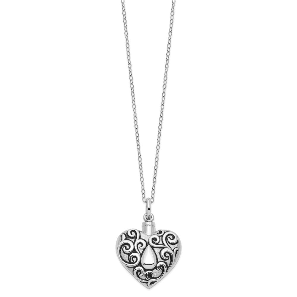 Sentimental Expressions Sterling Silver Rhodium-plated Antiqued Grieving Heart Ash Holder 18 Inch Necklace 18 Inches