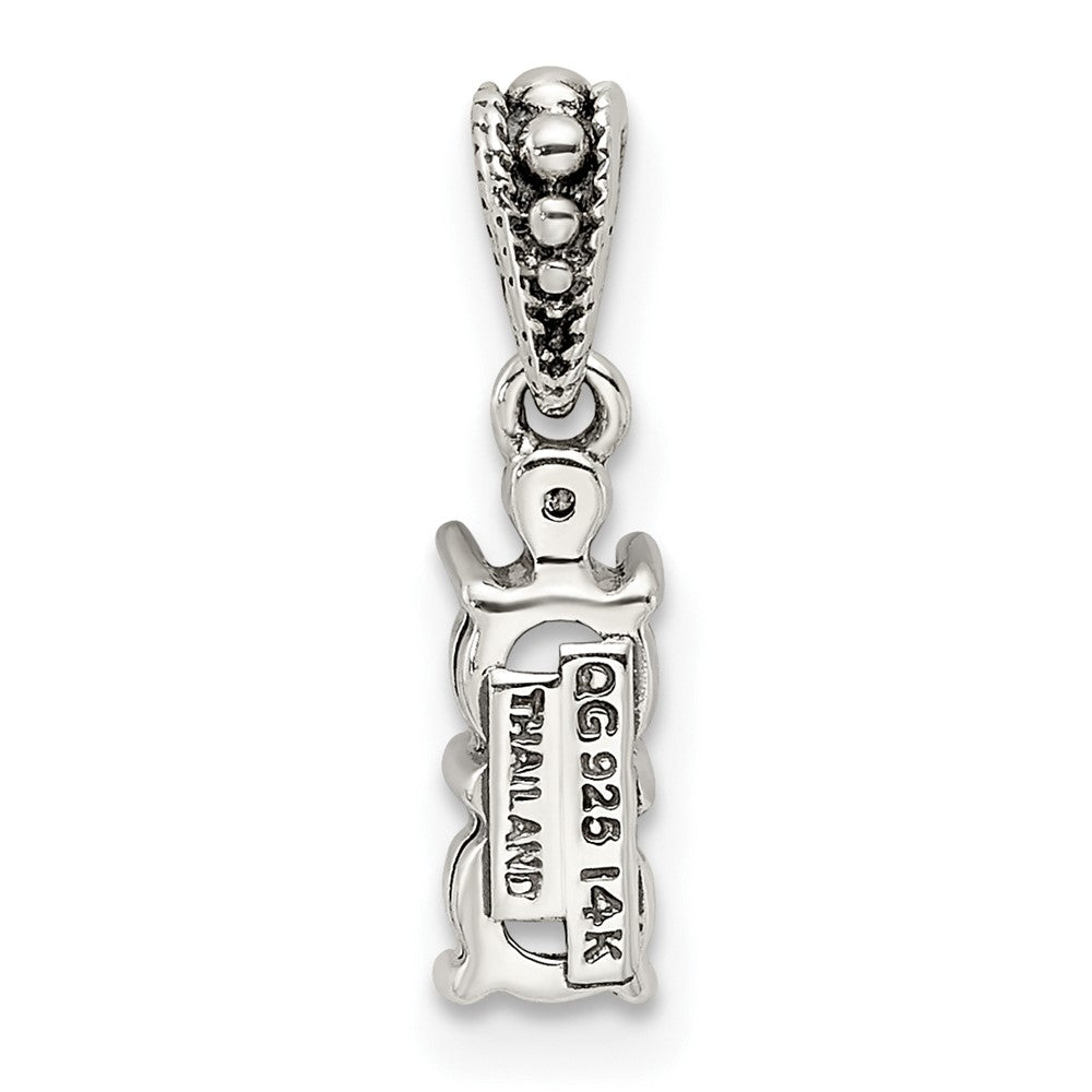 Sterling Silver Antiqued w/14k 2-stone w/Diamond Mothers Pendant Semi-Mount