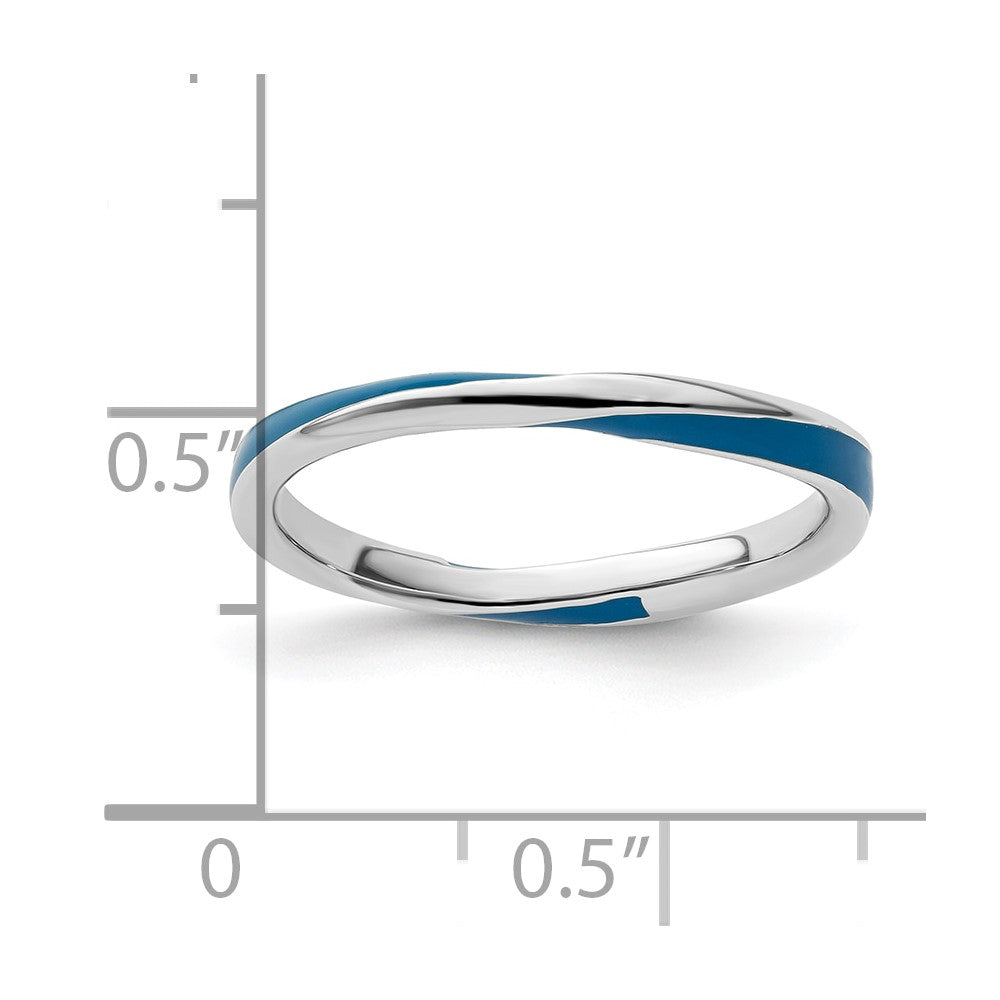 Sterling Silver Stackable Expressions Twisted Blue Enameled Ring Size -10