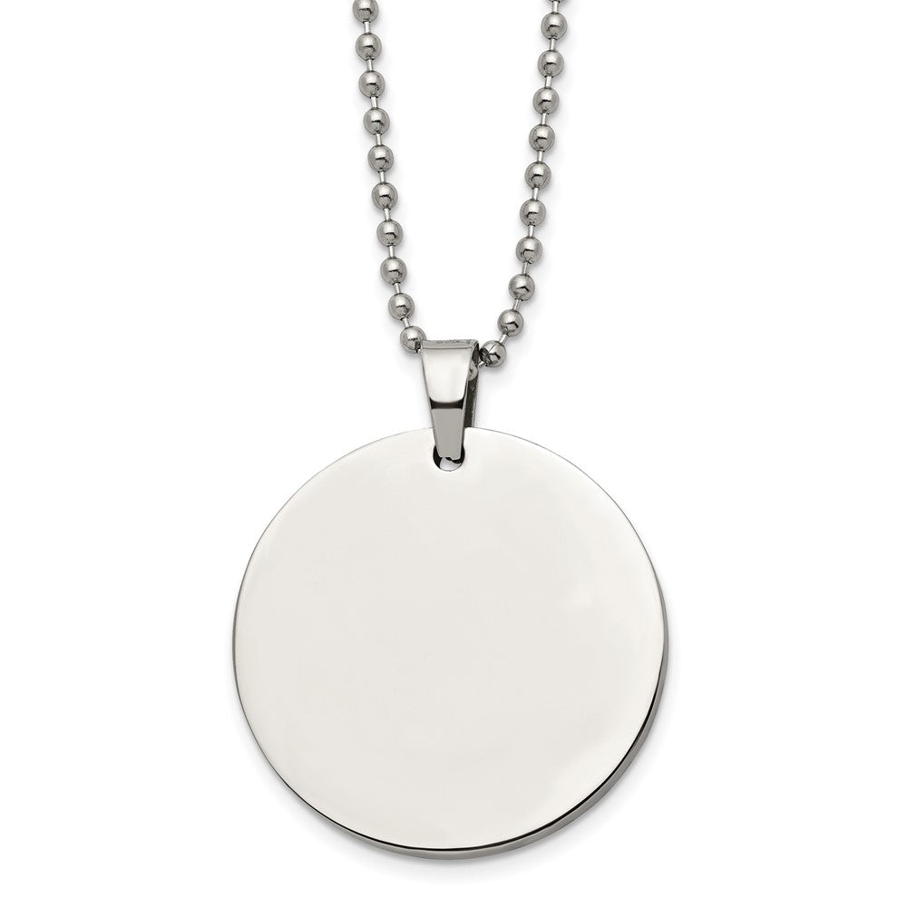Stainless Steel Brushed and Polished Circle 4mm Thick Dog Tag Necklace