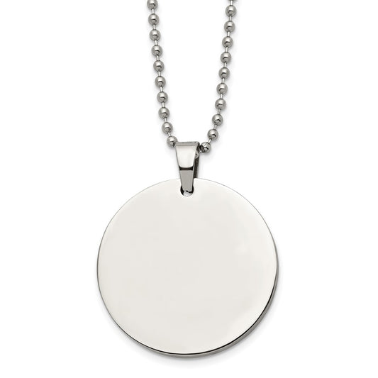 Stainless Steel Brushed and Polished Circle 4mm Thick Dog Tag Necklace