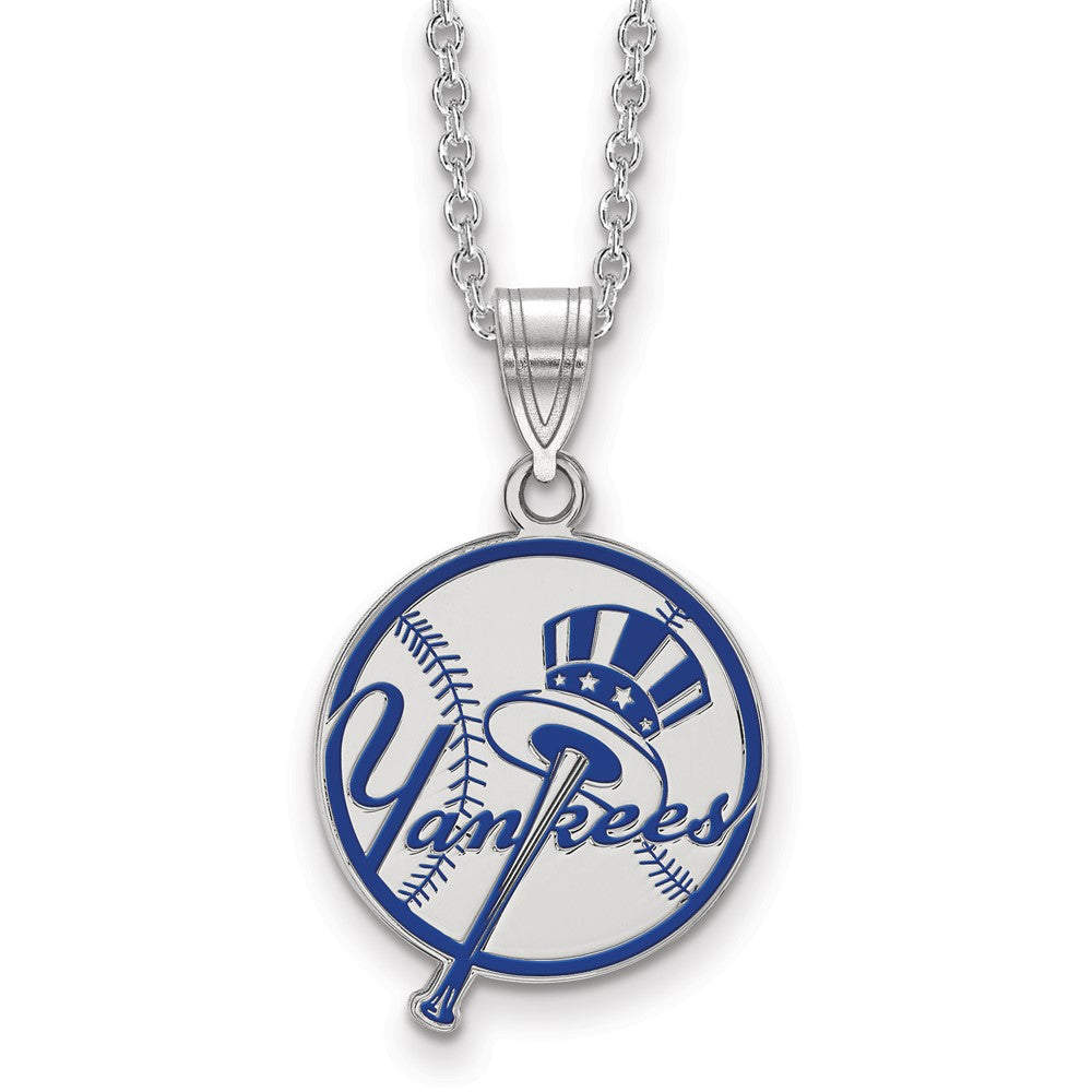 SS Rhod-pl MLB LogoArt New York Yankees Medium Enamel Necklace