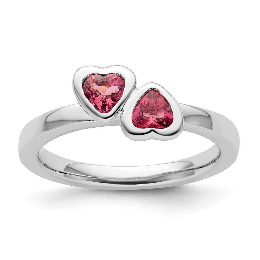 Sterling Silver Stackable Expressions Pink Tourmaline Double Heart Ring Size -10