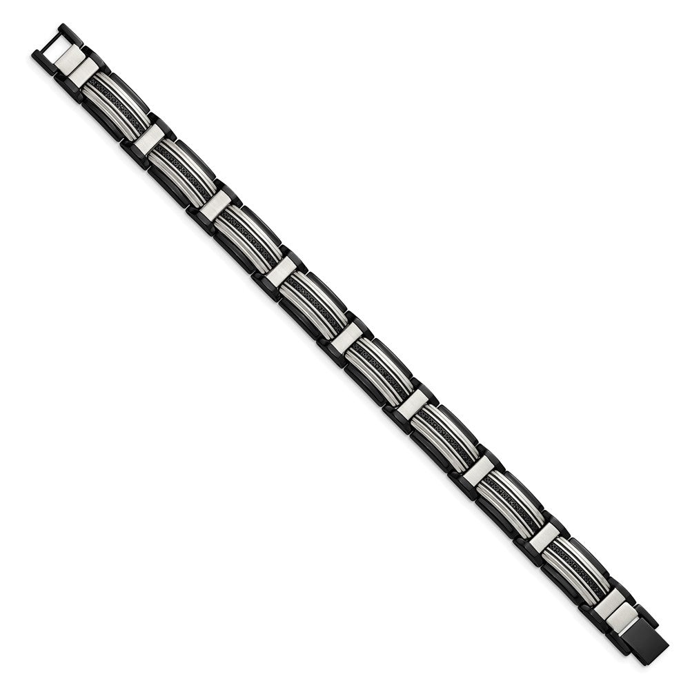 Stainless Steel Polished Black IP-plated with Black CZ 8.75in Bracelet 8.75 inches