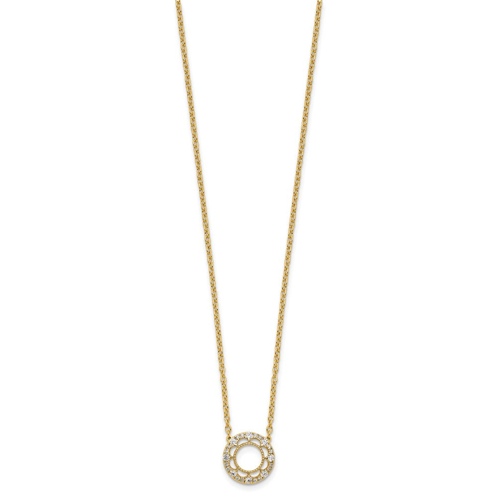 14k Polished 1/4 carat Diamond Fancy Floral Circle 18 inch Necklace