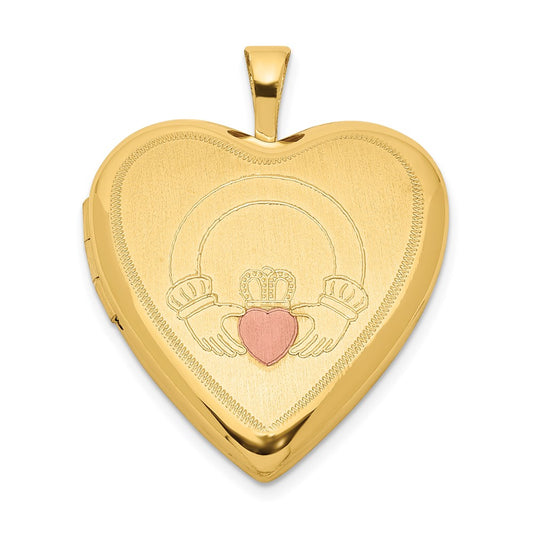 Sterling Silver Gold-plated 20mm Claddagh Enameled Heart Locket