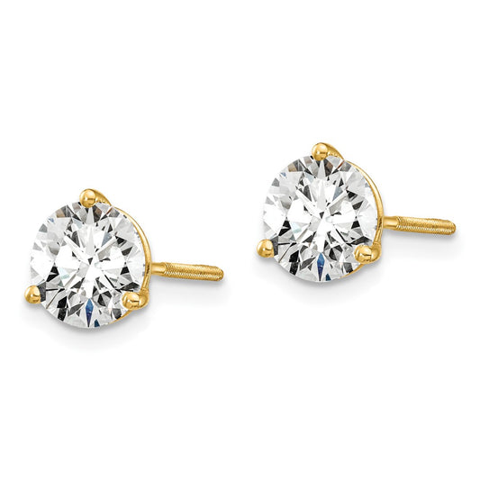 14k Yellow Gold 1 1/2 ctw Lab Grown Diamond VS/SI+ G+ Round 3 Prong Heavy Wt. Screwback Stud Earrings
