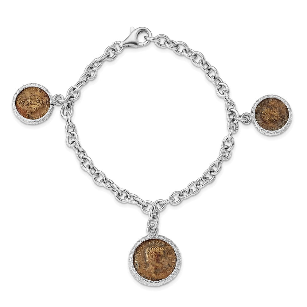 Sterling Silver Rhodium-plated Bronze Roman Coin Bracelet