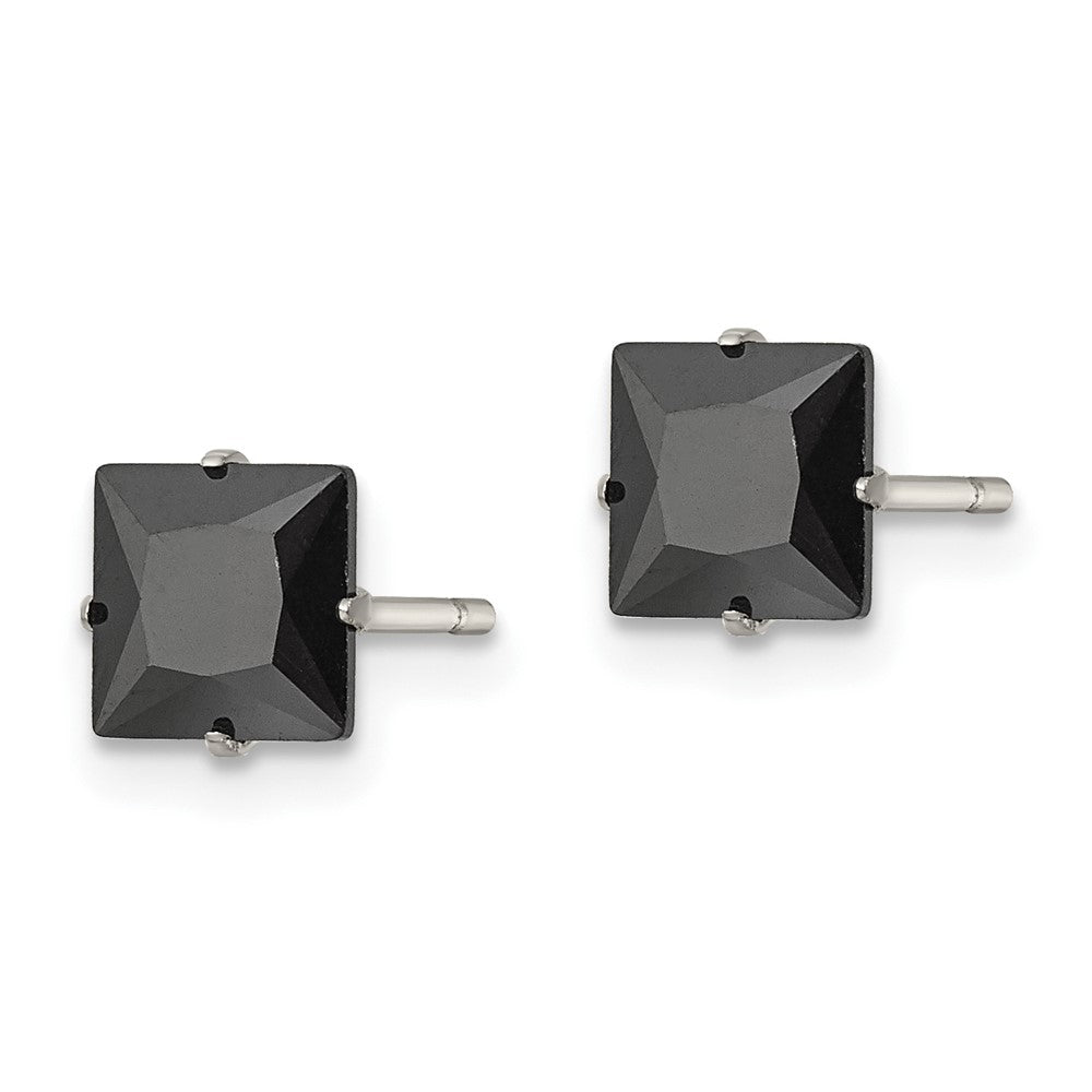 Stainless Steel Polished 6mm Black Square CZ Stud Post Earrings